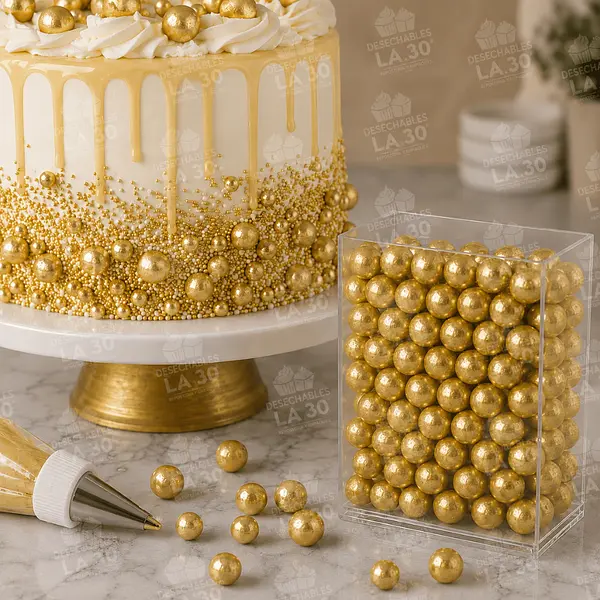 Perlas Dorado Brillante 10 Mm Para Repostería