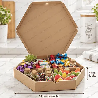 Caja Dulcera Hexagonal Kraft 24 Cm X 4 Cm