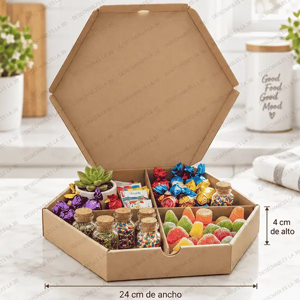 Caja Dulcera Hexagonal Kraft 24 Cm X 4 Cm