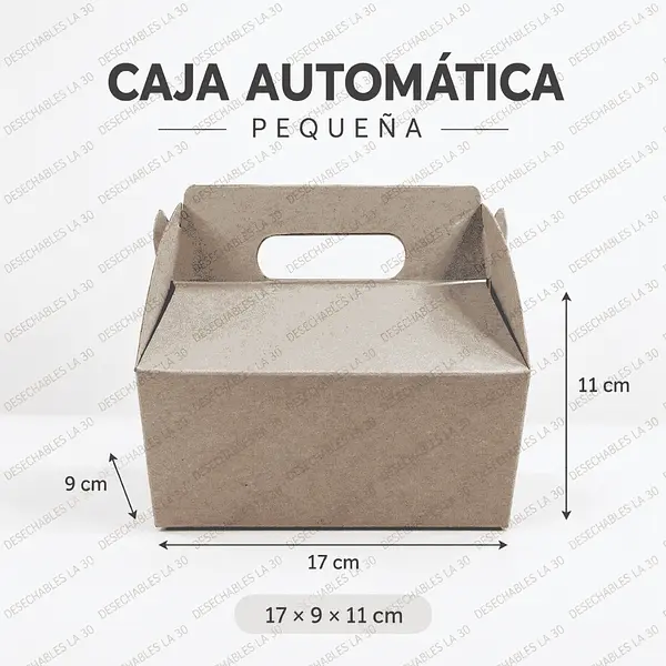Caja Automática Pequeña Kraft Con Asa 17 X 9 X 11 Cm