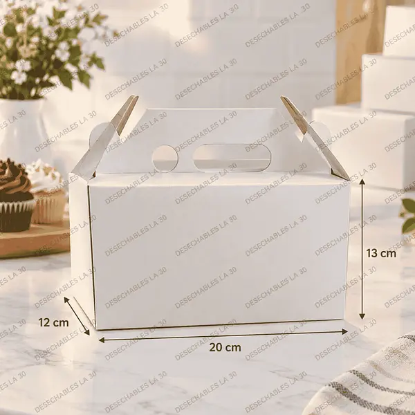 Caja Automática Blanca Con Asa 20 X 12 X 13 Cm