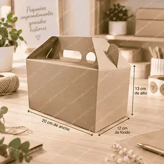 Caja Automática Kraft Con Asa 20 X 12 X 13 Cm