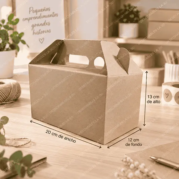 Caja Automática Kraft Con Asa 20 X 12 X 13 Cm