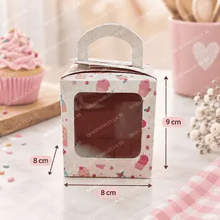 Caja Para Cupcake Individual Con Ventana Y Asa 8x8x9 Cm
