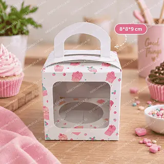 Caja Blanca Para Cupcake Con Ventana Y Asa 8x8x9 Cm
