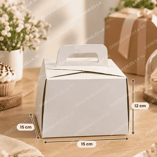 Caja Automática Blanca Con Asa 15 X 15 X 12 Cm
