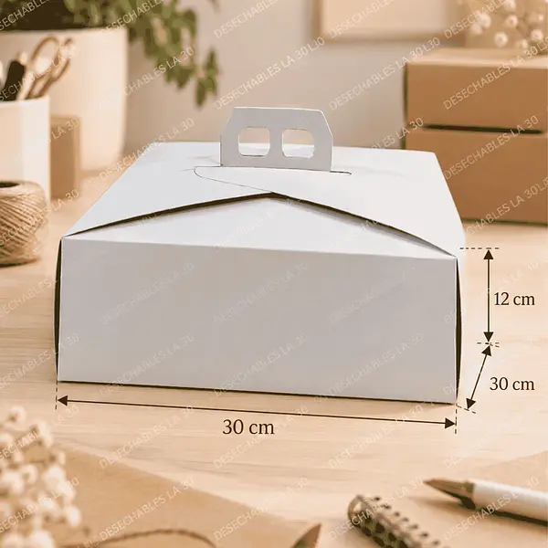Caja Automática Blanca Con Asa 30 X 30 X 12 Cm