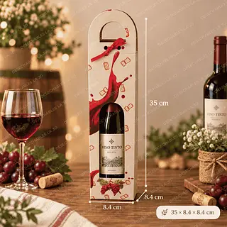 Caja Para Vino Kraft Con Ventana Y Asa 35x8,4x8,4 Cm