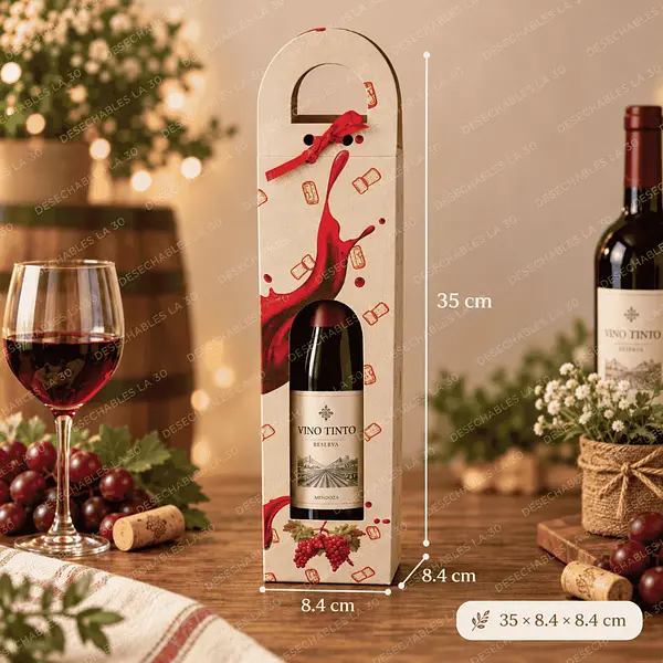 Caja Para Vino Kraft Con Ventana Y Asa 35x8,4x8,4 Cm
