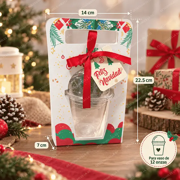 Caja Navideña Para Vaso 12 Oz Con Asa 14x7x22,5 Cm