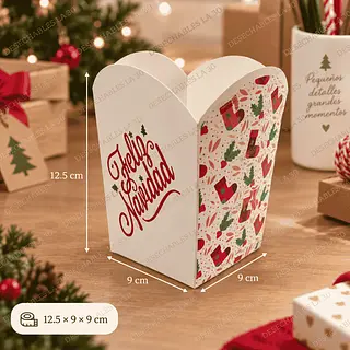 Caja Porta Crispetas Navideña 9 X 9 X 12,5 Cm