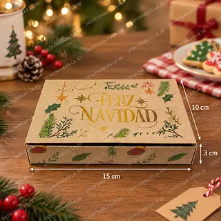 Caja Navideña Kraft Feliz Navidad Follaje 15x10x3 Cm