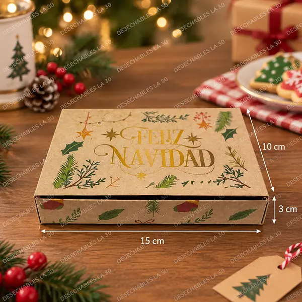 Caja Navideña Kraft Feliz Navidad Follaje 15x10x3 Cm