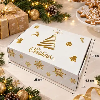 Caja Navideña Blanca Árbol Dorado 25x18x6,5 Cm