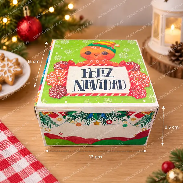 Caja Navideña Verde Muñeco Navideño 13x13x8,5 Cm
