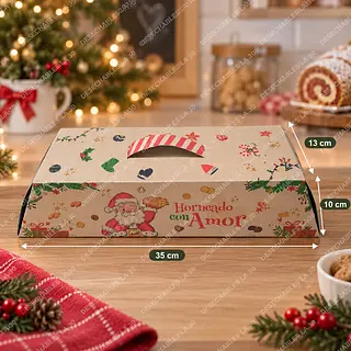 Caja Navideña Kraft Horneado Con Amor 35x13x10 Cm