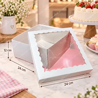 Caja Blanca Para Torta Con Ventana Ondulada 24x24x12 Cm