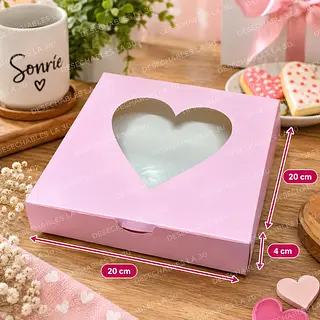 Caja Rosada Con Ventana De Corazón 20x20x4 Cm