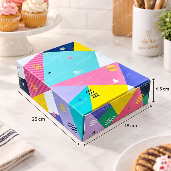 Caja Rectangular Geométrica Multicolor 25x18x6,5 Cm