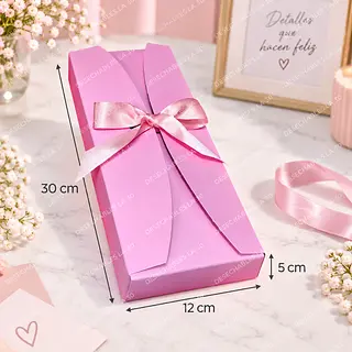 Caja De Regalo Rosada Con Solapas 30x12x5 Cm