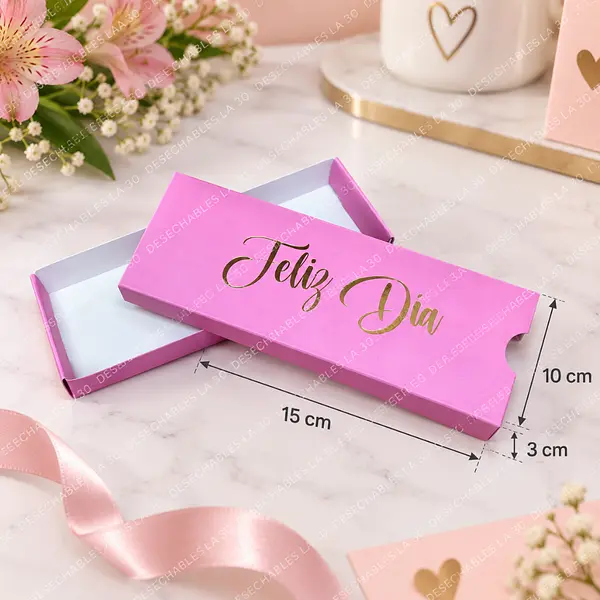 Caja Dulcera Fucsia Feliz Día Dorado 15x10x3 Cm
