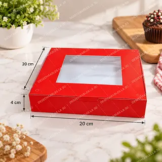 Caja Roja Con Ventana Rectangular 20x20x4 Cm