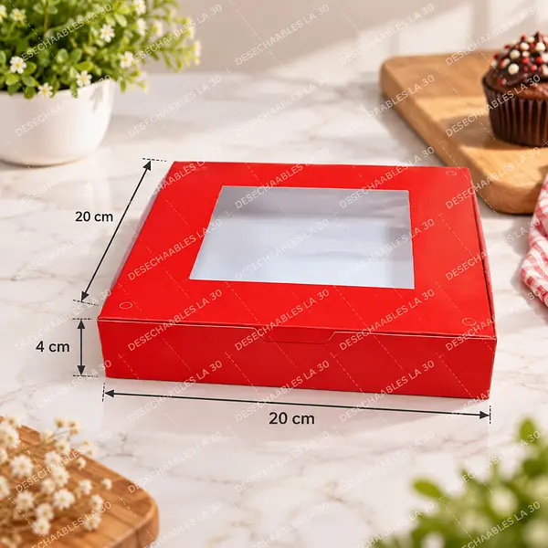 Caja Roja Con Ventana Rectangular 20x20x4 Cm
