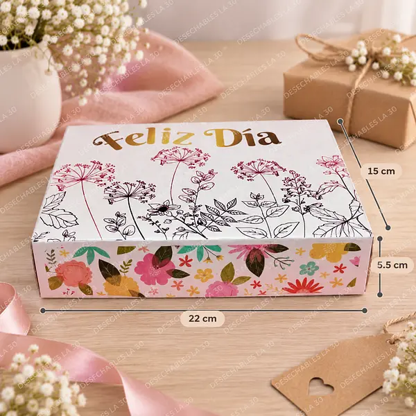 Caja Blanca Feliz Día Flores Botánicas 22x15x5,5 Cm