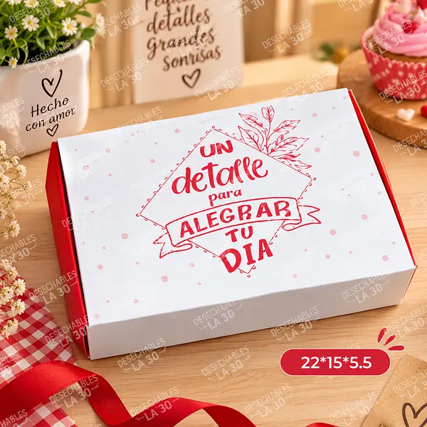 Caja De Regalo Blanca Y Roja Un Detalle 22x15x5,5 Cm