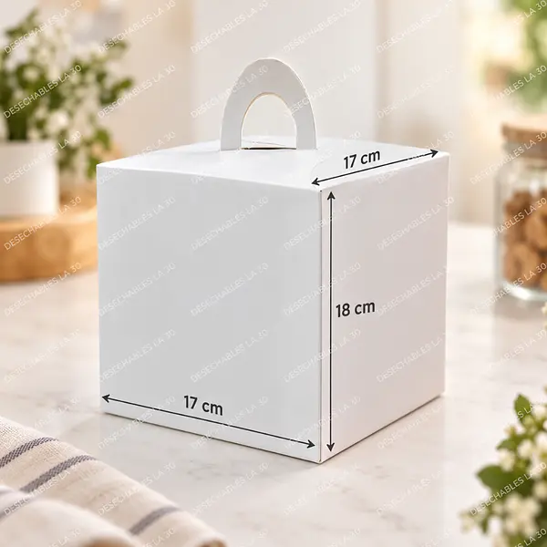 Caja Alta Blanca Con Asa 17x17x18 Cm Para Tortas